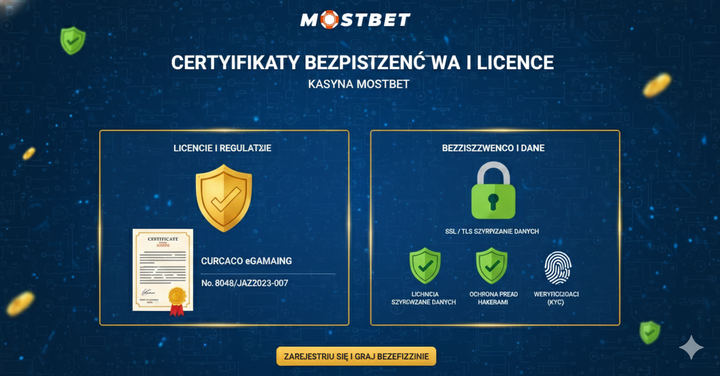 Certyfikaty bezpieczeństwa i licencje kasyna Mostbet