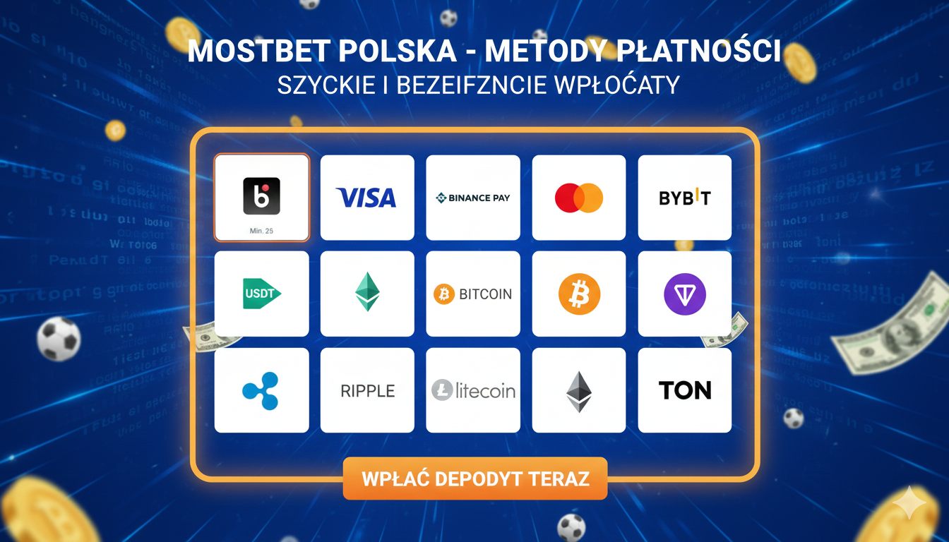 Ikony dostępnych metod płatności w Mostbet dla graczy z Polski