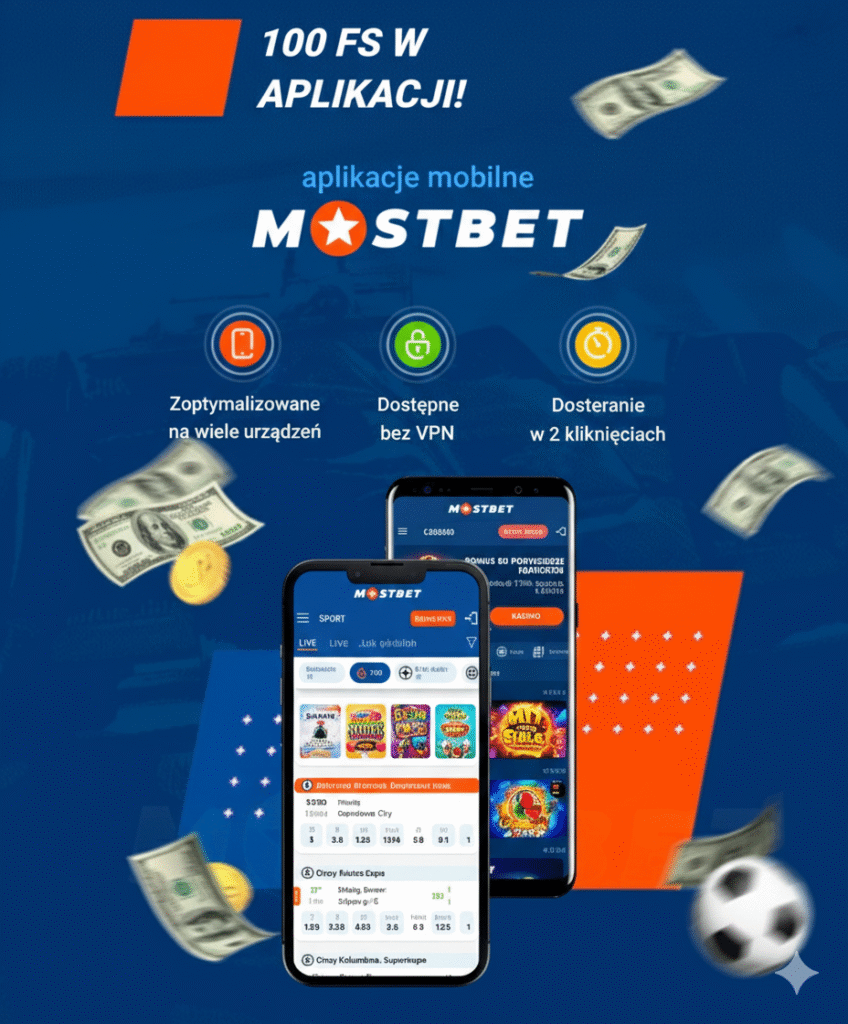 Interfejs użytkownika aplikacji Mostbet na smartfonie Android