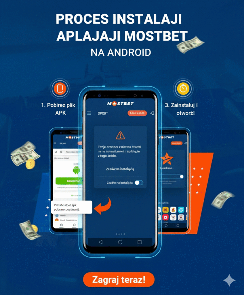 Proces instalacji pliku APK Mostbet na telefonie Android