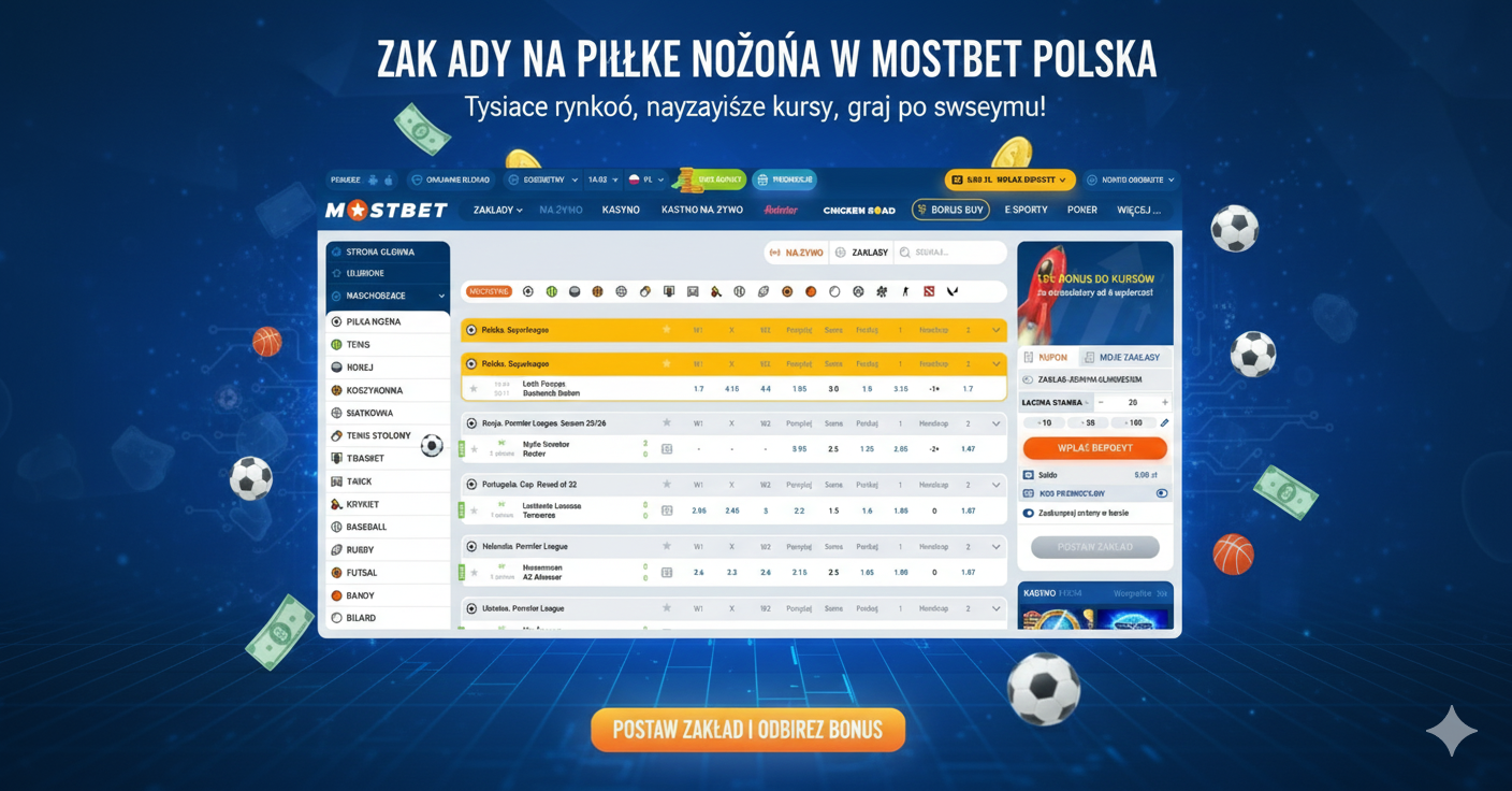 Zakłady na piłkę nożną w Mostbet Polska - interfejs platformy