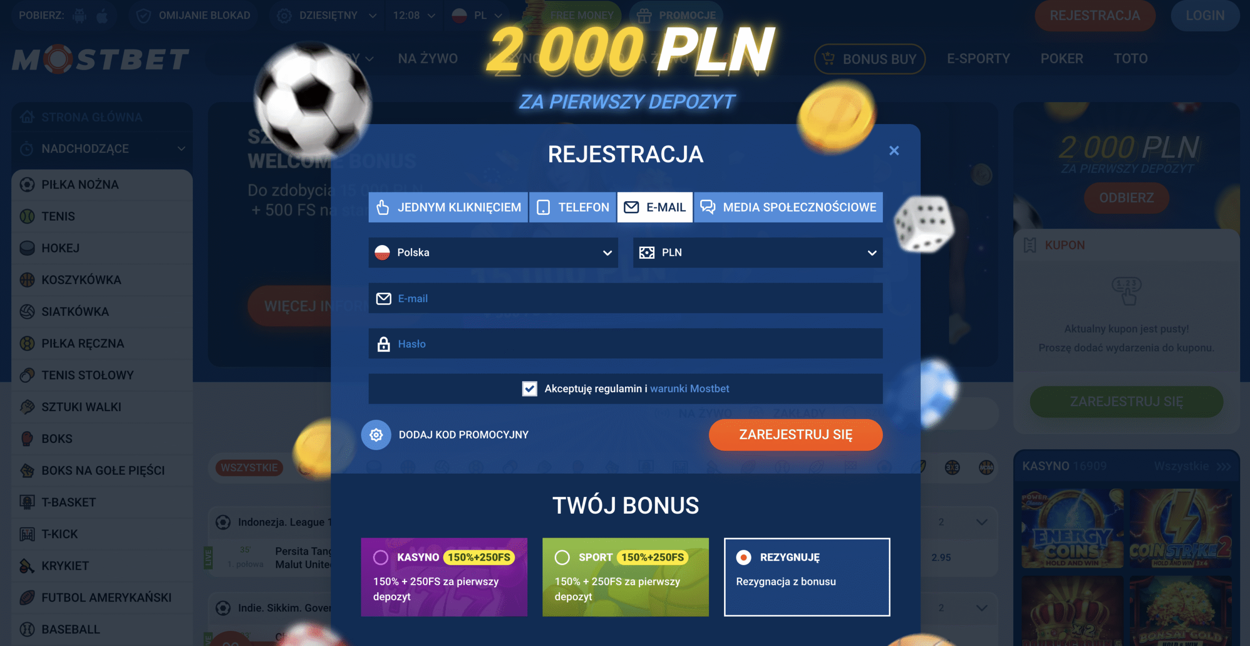 Mostbet login pl form with email and password fields