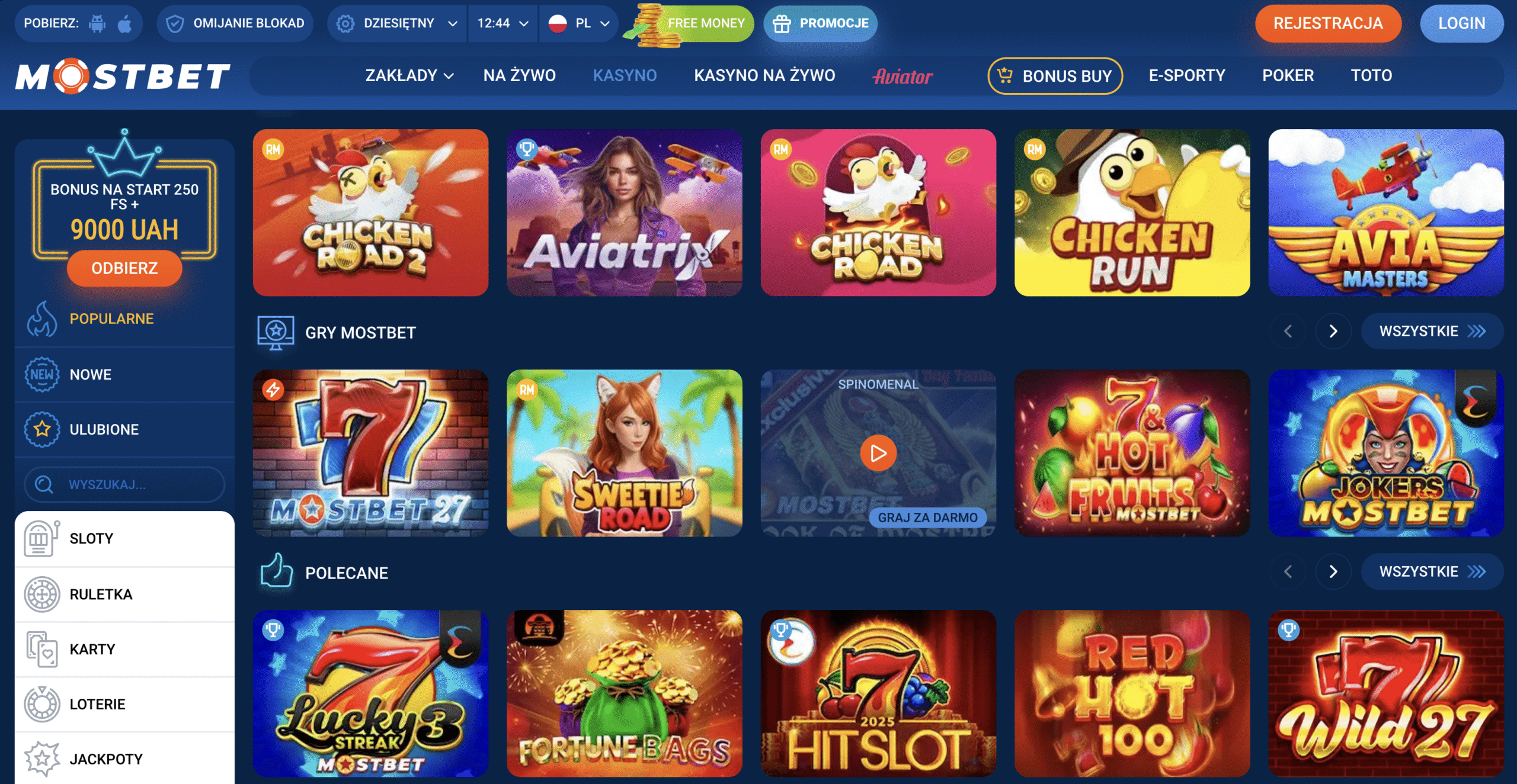 Popularne automaty do gier w kasynie Mostbet Polska