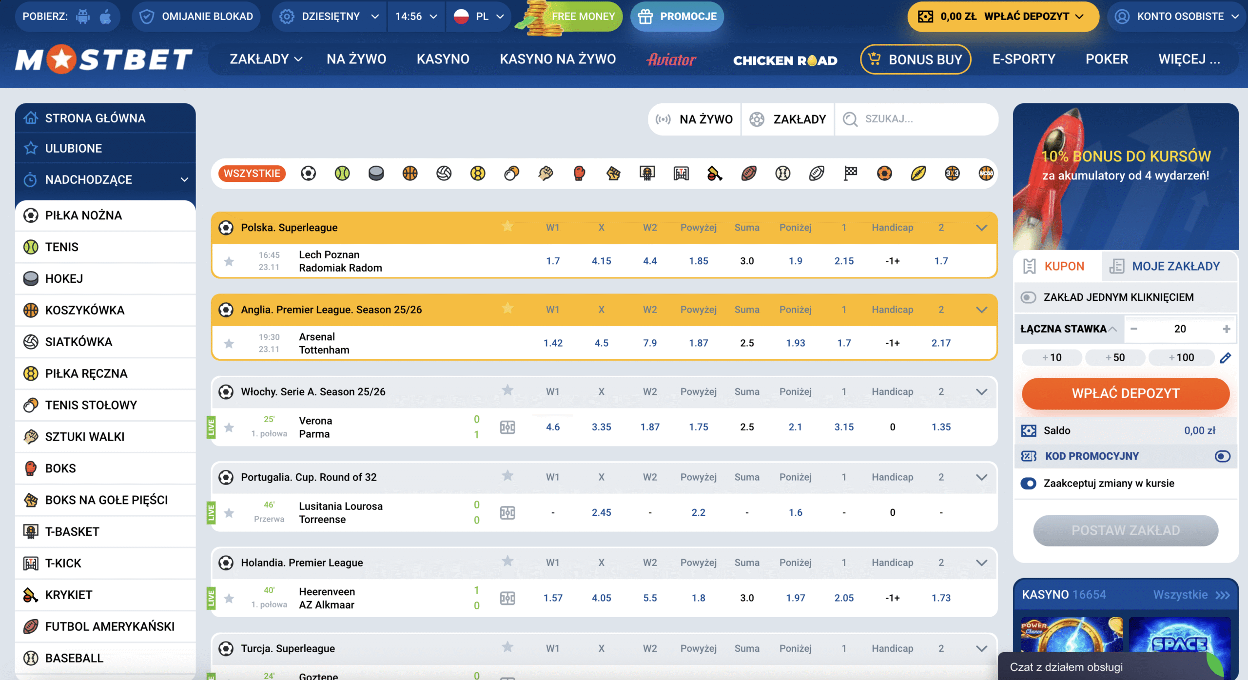 с - interfejs live betting z aktualnymi kursami