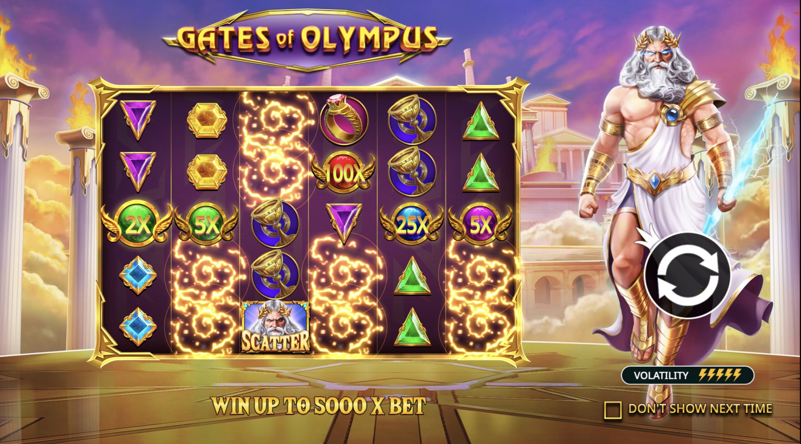 Gates of Olympus slot from Pragmatic Play with main game screen view