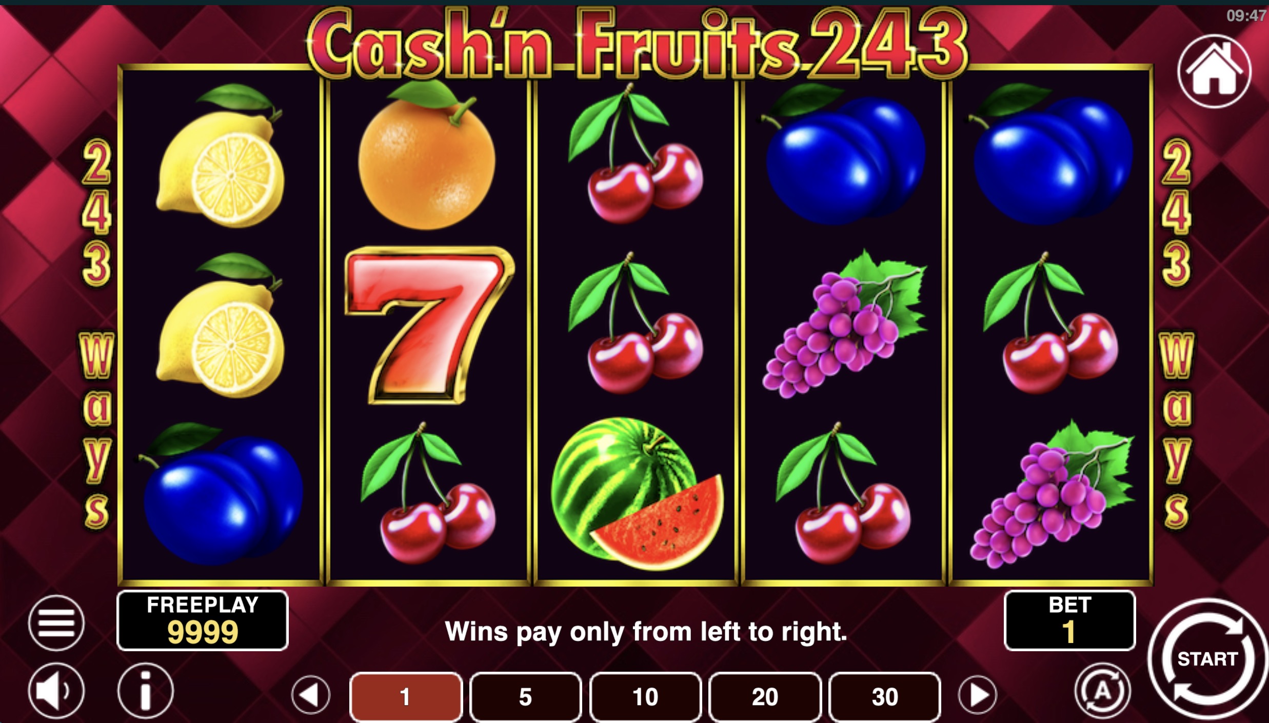 Symbole slotu Lucky Cash'n Fruits 243 – owoce, wild i scatter