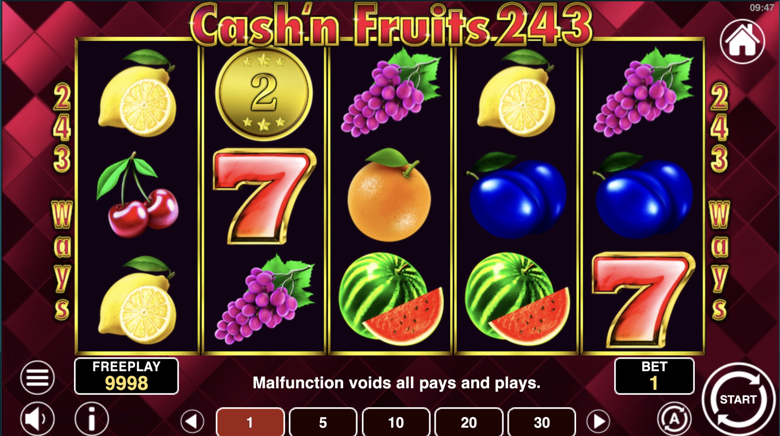 Funkcja darmowych spinów w Lucky Cash'n Fruits 243 od 1spin4win