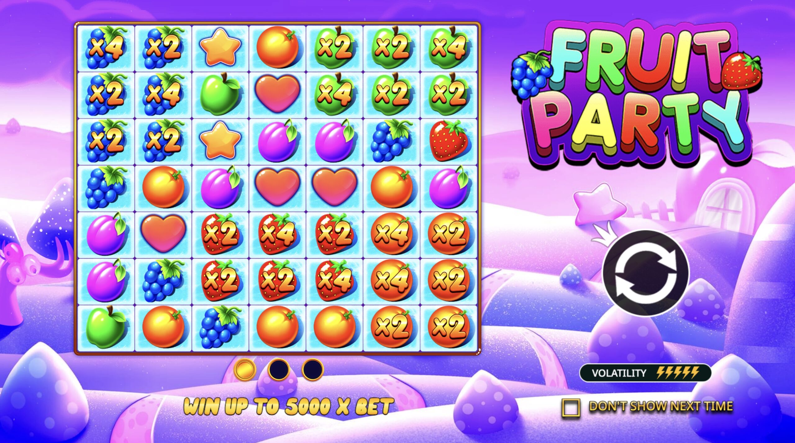 Fruit Party slot Pragmatic Play — siatka 7x7 z mechaniką klastrową